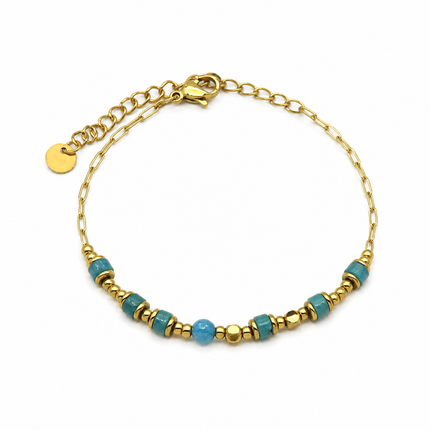 Bracelets Bohème Chic – Acier Inoxydable Doré & Perles Bleues | Style Plage Été Femme