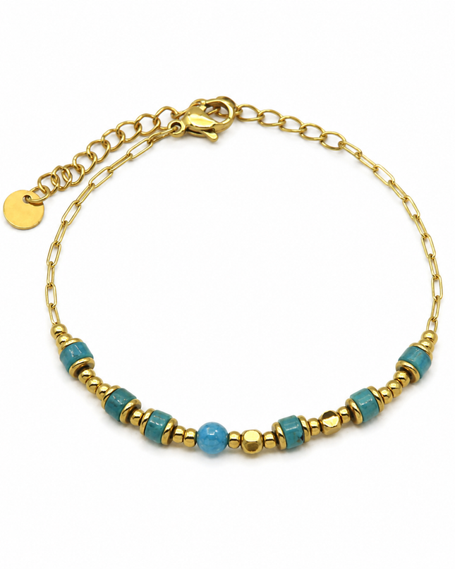 Bracelets Bohème Chic – Acier Inoxydable Doré & Perles Bleues | Style Plage Été Femme