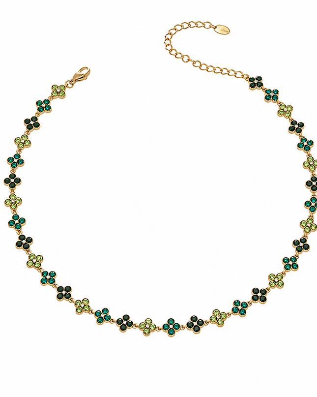 Collier Trèfle Élégance en Acier Inoxydable Doré & Zircons – 5 Coloris Disponibles