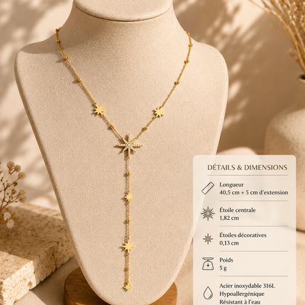 Collier Y Étoile Polaire en Acier Inoxydable 316L – Résistant à l’eau – Doré ou Argenté