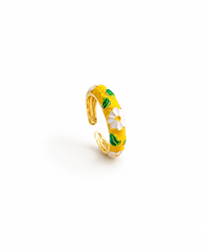 Bague Ajustable Fleur Marguerite Émaillée – Acier Doré Style Bohème Chic – 6 Coloris