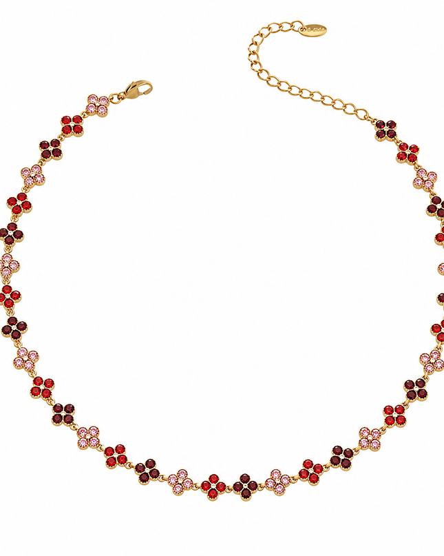 Collier Trèfle Élégance en Acier Inoxydable Doré & Zircons – 5 Coloris Disponibles