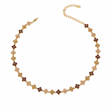 Collier Trèfle Élégance en Acier Inoxydable Doré & Zircons – 5 Coloris Disponibles
