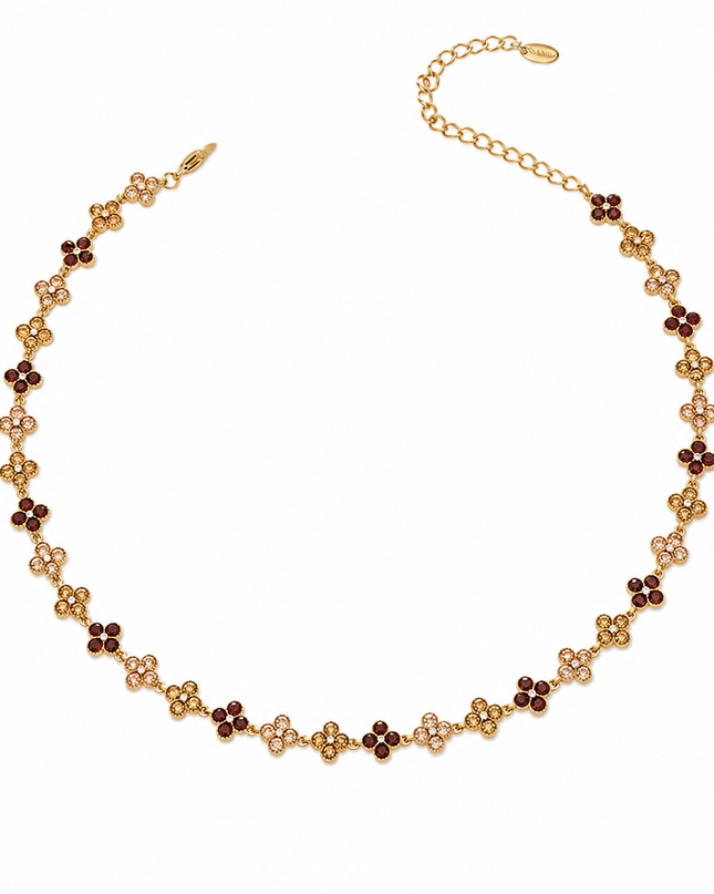 Collier Trèfle Élégance en Acier Inoxydable Doré & Zircons – 5 Coloris Disponibles