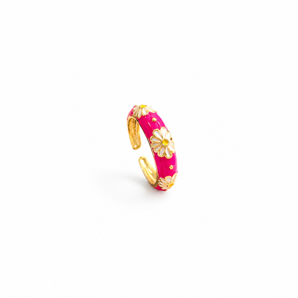 Bague Ajustable Fleur Marguerite Émaillée – Acier Doré Style Bohème Chic – 6 Coloris