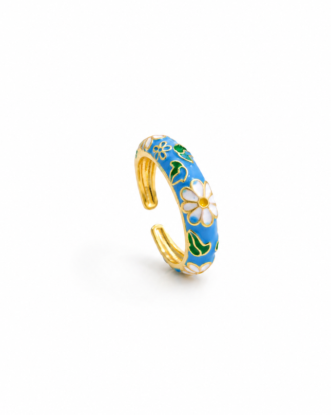 Bague Ajustable Fleur Marguerite Émaillée – Acier Doré Style Bohème Chic – 6 Coloris
