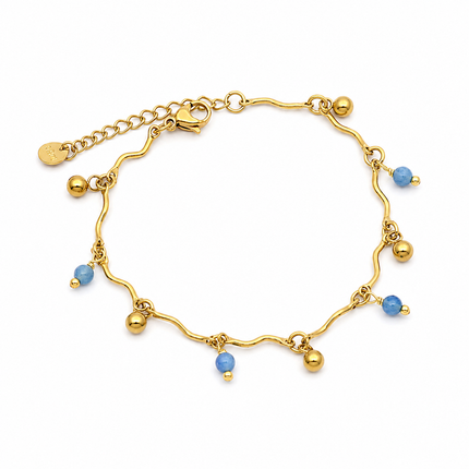 Bracelets Bohème Chic – Acier Inoxydable Doré & Perles Bleues | Style Plage Été Femme