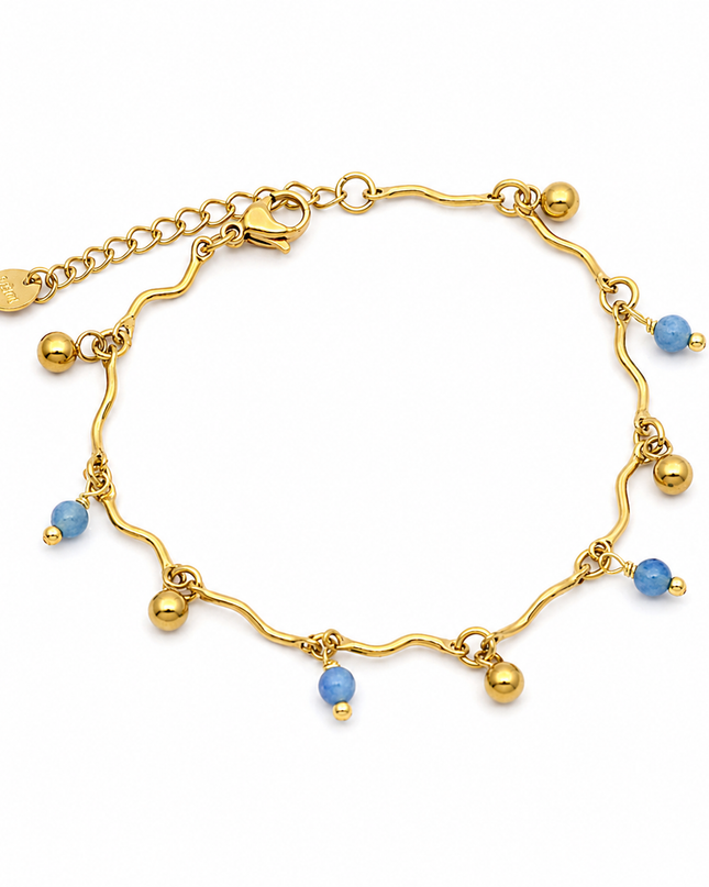 Bracelets Bohème Chic – Acier Inoxydable Doré & Perles Bleues | Style Plage Été Femme