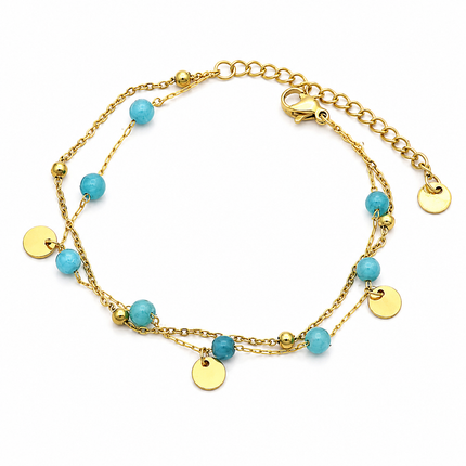 Bracelets Bohème Chic – Acier Inoxydable Doré & Perles Bleues | Style Plage Été Femme