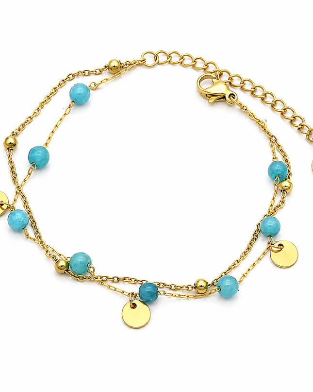 Bracelets Bohème Chic – Acier Inoxydable Doré & Perles Bleues | Style Plage Été Femme