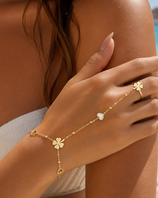 Bracelet de Main Élégance Cristal – Chaîne de Main & Bague Intégrée en Acier Inoxydable Doré