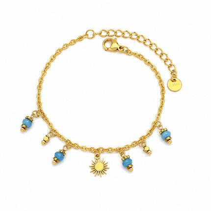 Bracelets Bohème Chic – Acier Inoxydable Doré & Perles Bleues | Style Plage Été Femme
