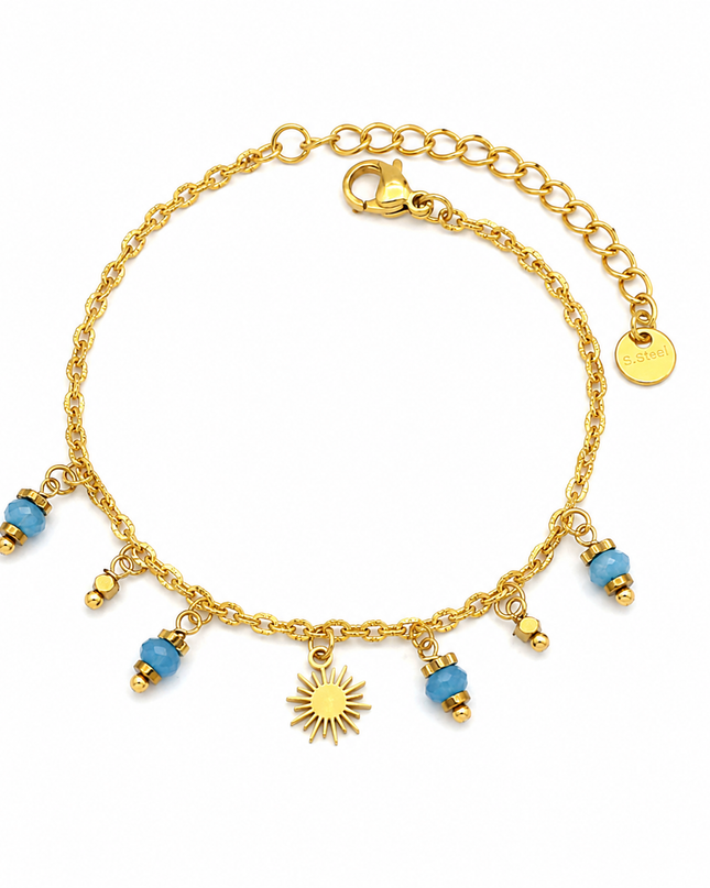 Bracelets Bohème Chic – Acier Inoxydable Doré & Perles Bleues | Style Plage Été Femme