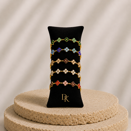 Bracelet Trèfle Élégance en Acier Inoxydable Doré & Zircons – 5 Coloris Disponibles