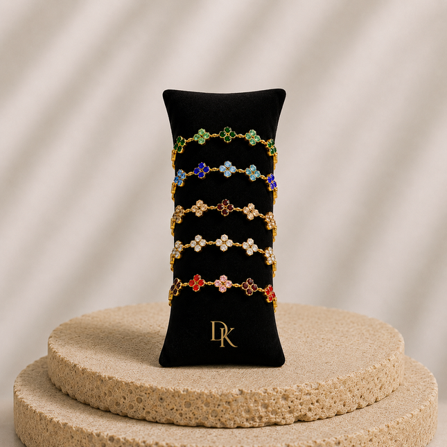 Bracelet Trèfle Élégance en Acier Inoxydable Doré & Zircons – 5 Coloris Disponibles