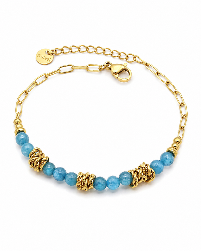 Bracelets Bohème Chic – Acier Inoxydable Doré & Perles Bleues | Style Plage Été Femme