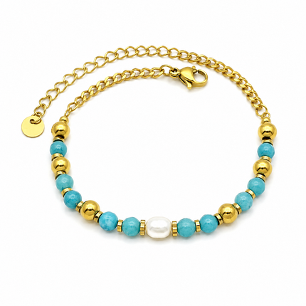 Bracelets Bohème Chic – Acier Inoxydable Doré & Perles Bleues | Style Plage Été Femme