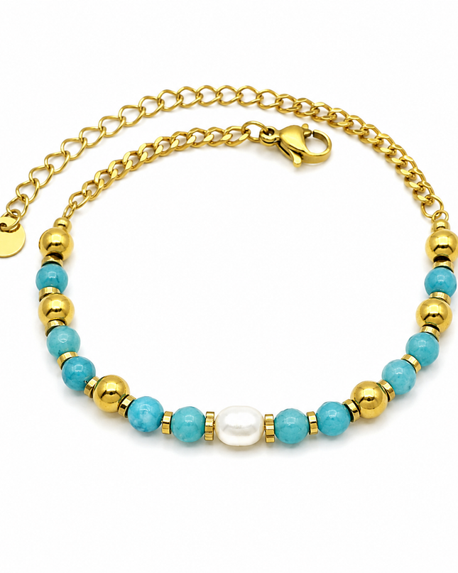 Bracelets Bohème Chic – Acier Inoxydable Doré & Perles Bleues | Style Plage Été Femme