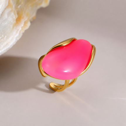 Bague Ajustable Élégance Agate Dorée | Acier Inoxydable | 6 Coloris