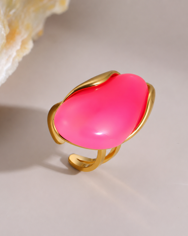 Bague Ajustable Élégance Agate Dorée | Acier Inoxydable | 6 Coloris
