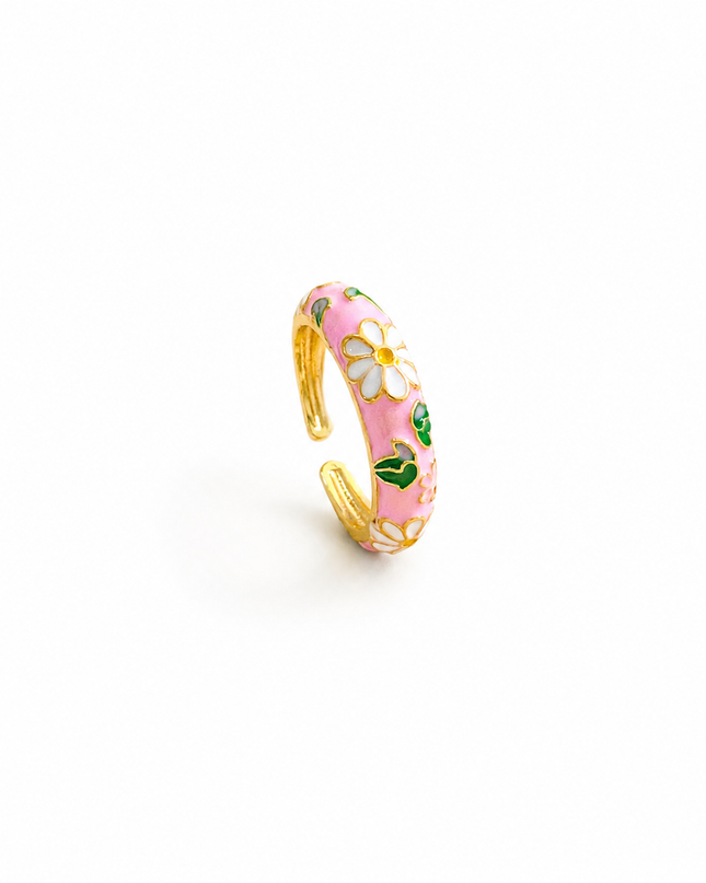 Bague Ajustable Fleur Marguerite Émaillée – Acier Doré Style Bohème Chic – 6 Coloris