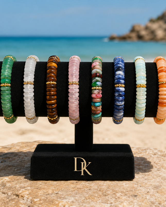 Bracelet en Pierres Naturelles Plates – Élégance Minimaliste