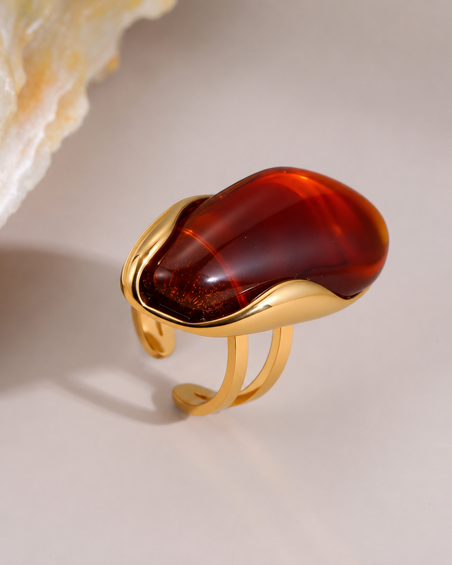 Bague Ajustable Élégance Agate Dorée | Acier Inoxydable | 6 Coloris