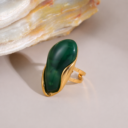 Bague Ajustable Élégance Agate Dorée | Acier Inoxydable | 6 Coloris