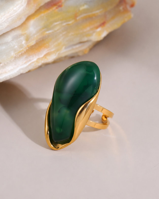 Bague Ajustable Élégance Agate Dorée | Acier Inoxydable | 6 Coloris