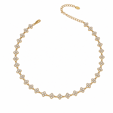 Collier Trèfle Élégance en Acier Inoxydable Doré & Zircons – 5 Coloris Disponibles