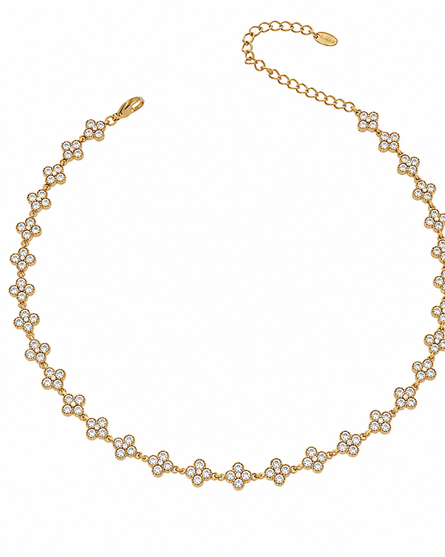 Collier Trèfle Élégance en Acier Inoxydable Doré & Zircons – 5 Coloris Disponibles