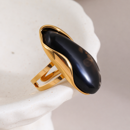 Bague Ajustable Élégance Agate Dorée | Acier Inoxydable | 6 Coloris