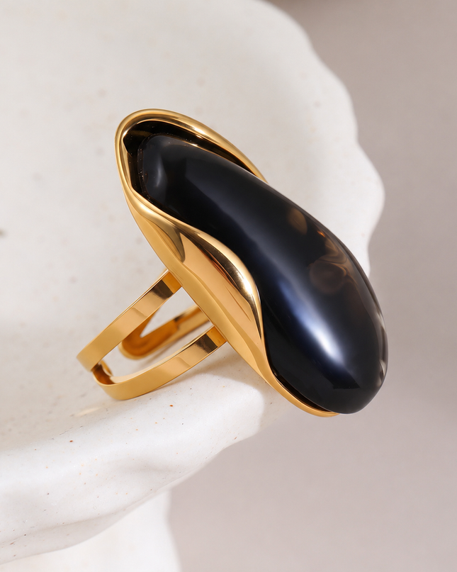 Bague Ajustable Élégance Agate Dorée | Acier Inoxydable | 6 Coloris