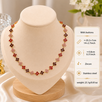 Collier Trèfle Élégance en Acier Inoxydable Doré & Zircons – 5 Coloris Disponibles