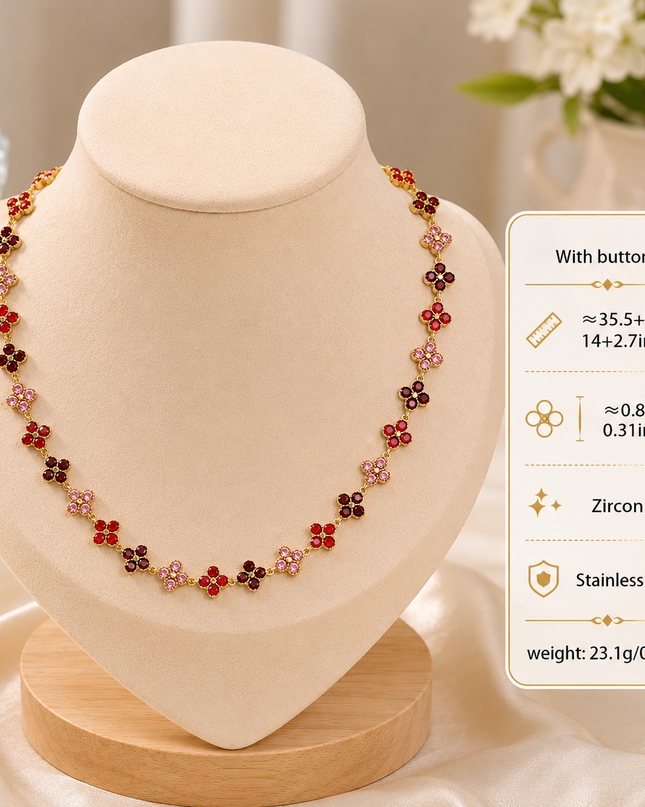 Collier Trèfle Élégance en Acier Inoxydable Doré & Zircons – 5 Coloris Disponibles