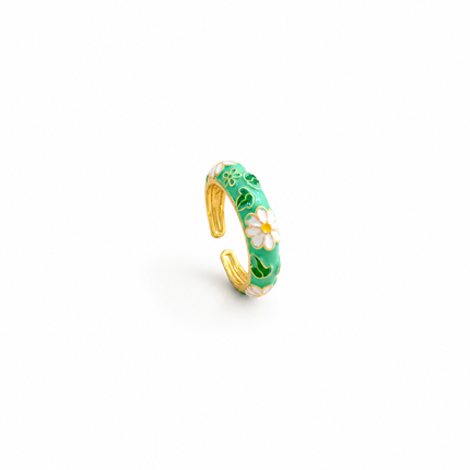 Bague Ajustable Fleur Marguerite Émaillée – Acier Doré Style Bohème Chic – 6 Coloris