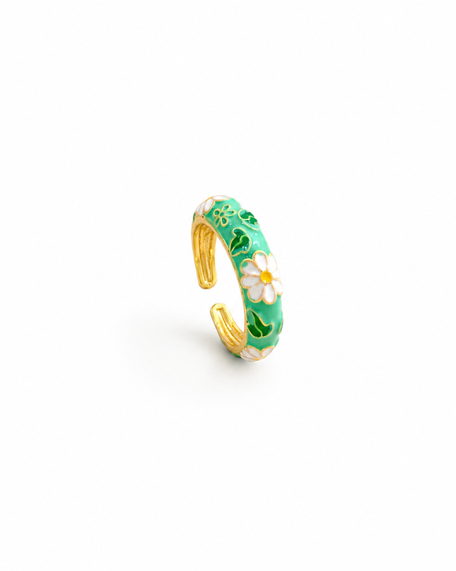 Bague Ajustable Fleur Marguerite Émaillée – Acier Doré Style Bohème Chic – 6 Coloris