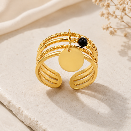 Bague Ajustable Dorée Charms Marins – Acier Inoxydable 18K | Étoile de Mer, Cœur, Hippocampe, Coquillage & Croix