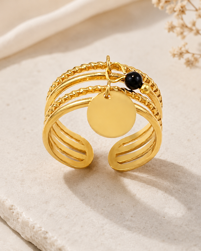 Bague Ajustable Dorée Charms Marins – Acier Inoxydable 18K | Étoile de Mer, Cœur, Hippocampe, Coquillage & Croix