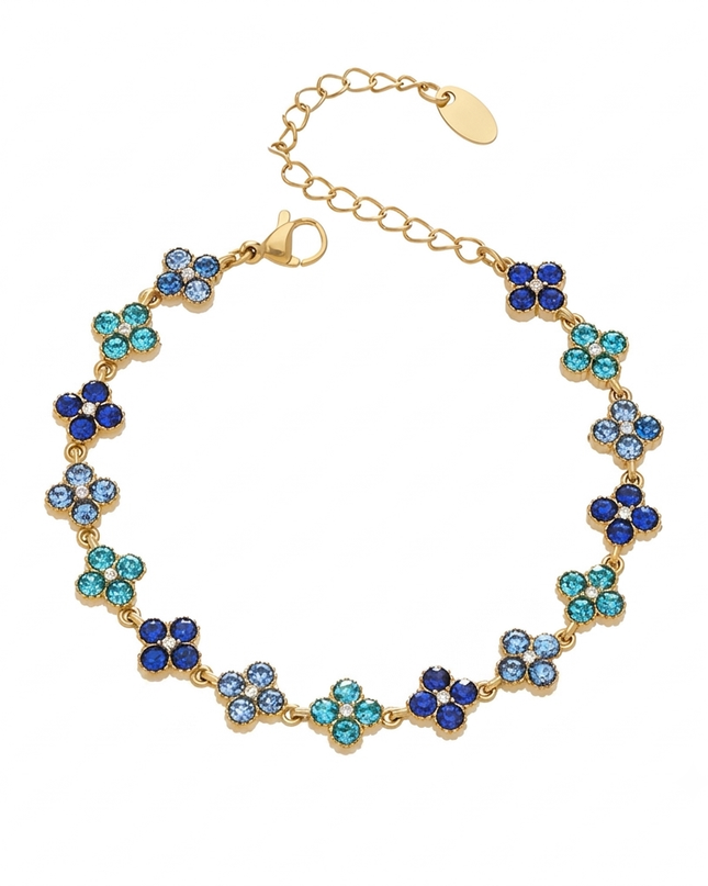 Bracelet Trèfle Élégance en Acier Inoxydable Doré & Zircons – 5 Coloris Disponibles