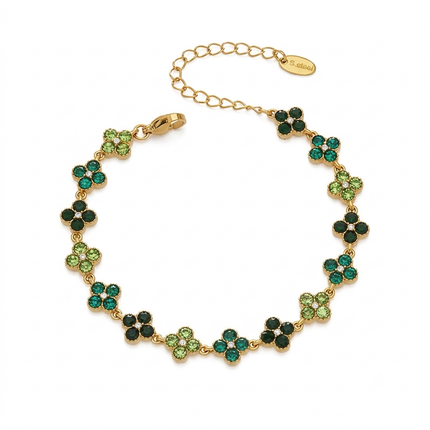 Bracelet Trèfle Élégance en Acier Inoxydable Doré & Zircons – 5 Coloris Disponibles