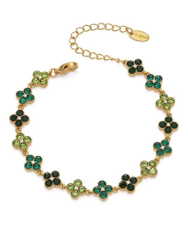 Bracelet Trèfle Élégance en Acier Inoxydable Doré & Zircons – 5 Coloris Disponibles