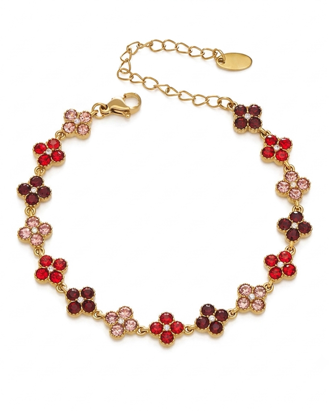 Bracelet Trèfle Élégance en Acier Inoxydable Doré & Zircons – 5 Coloris Disponibles
