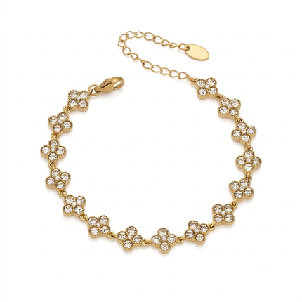 Bracelet Trèfle Élégance en Acier Inoxydable Doré & Zircons – 5 Coloris Disponibles