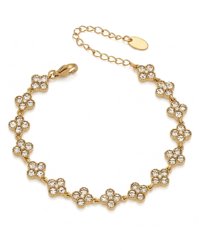 Bracelet Trèfle Élégance en Acier Inoxydable Doré & Zircons – 5 Coloris Disponibles
