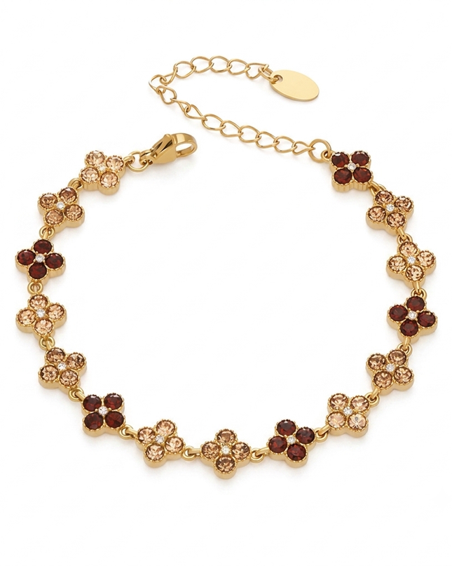 Bracelet Trèfle Élégance en Acier Inoxydable Doré & Zircons – 5 Coloris Disponibles