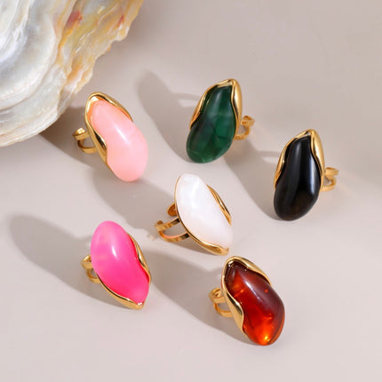 Bague Ajustable Élégance Agate Dorée | Acier Inoxydable | 6 Coloris