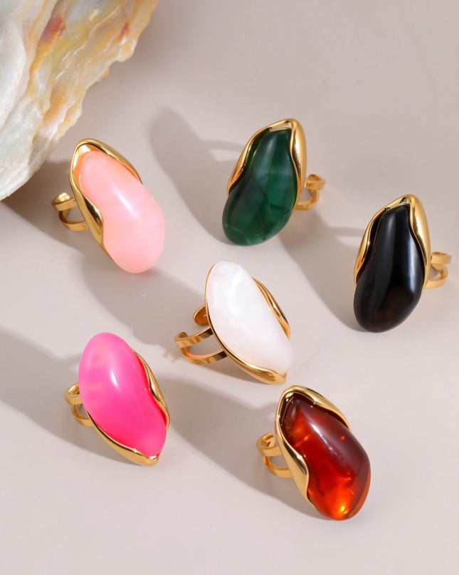 Bague Ajustable Élégance Agate Dorée | Acier Inoxydable | 6 Coloris