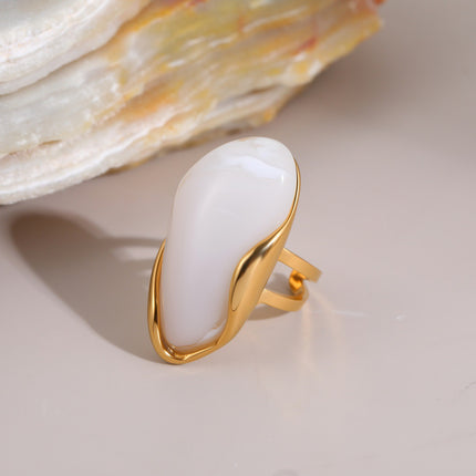 Bague Ajustable Élégance Agate Dorée | Acier Inoxydable | 6 Coloris