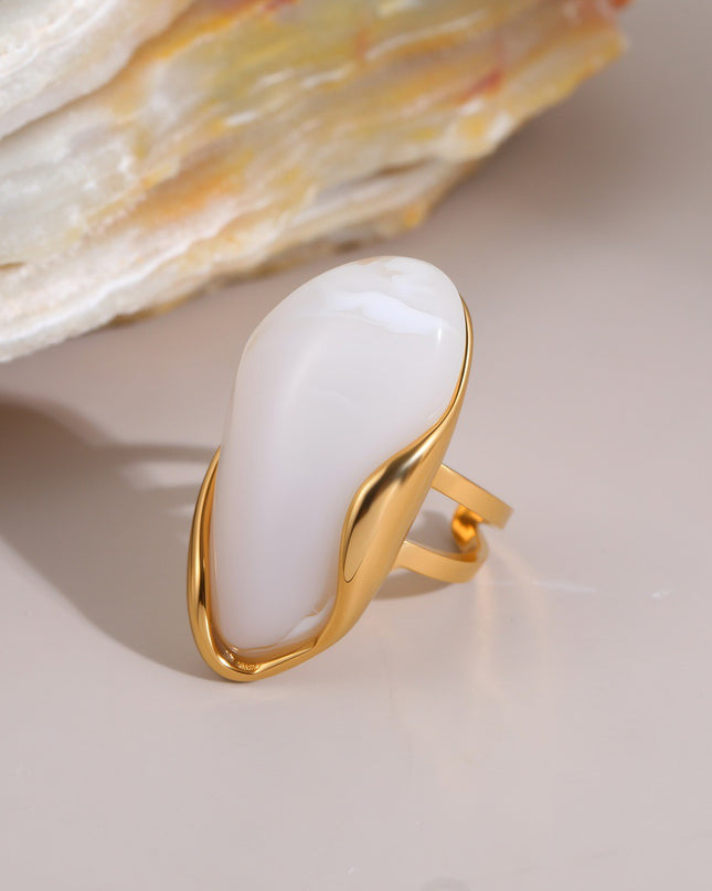 Bague Ajustable Élégance Agate Dorée | Acier Inoxydable | 6 Coloris